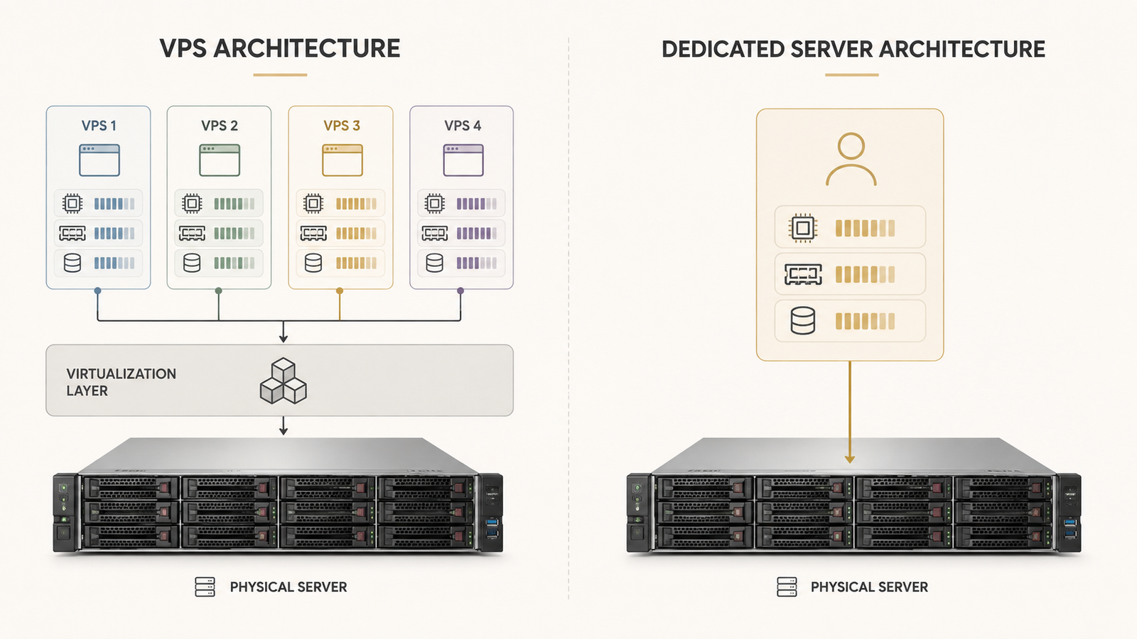 VPS virtualization compared with dedicated server hardware allocation