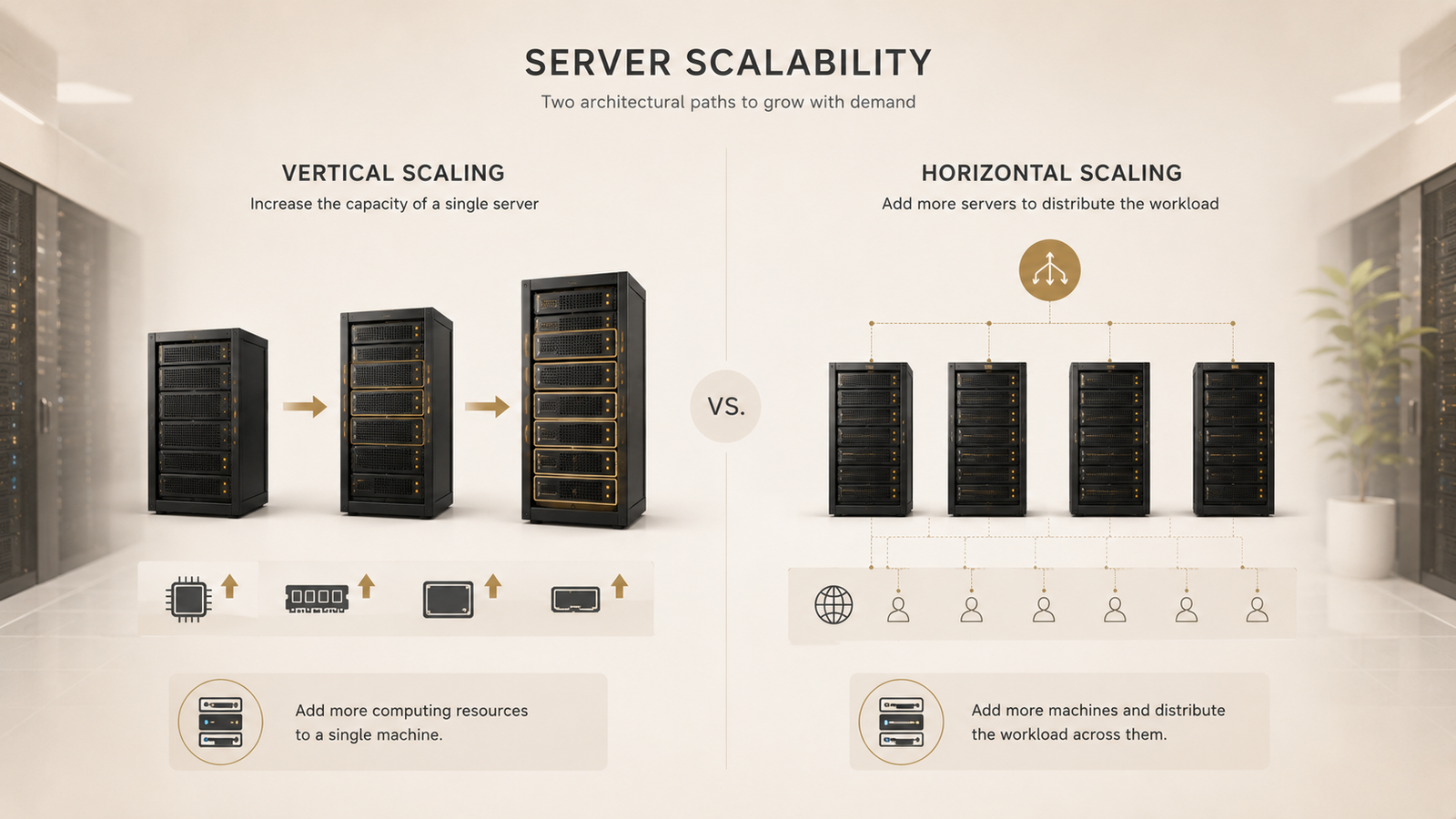 Vertical and horizontal server scaling concepts