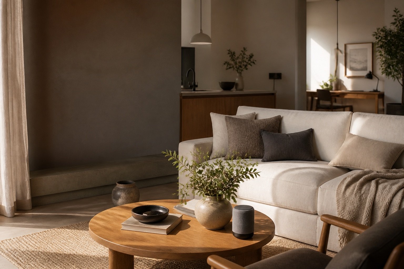 AI illustration of a warm modern living space