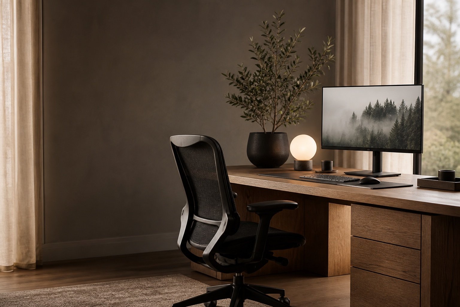 AI illustration of a warm oak workspace