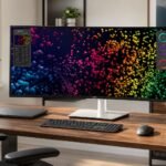 Dell UltraSharp U4025QW 40-inch curved ultrawide monitor on a premium home-office desk