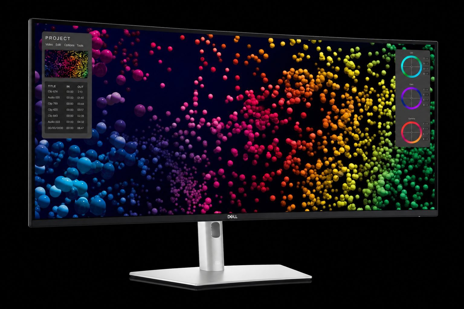 Dell UltraSharp U4025QW curved 40-inch panel, thin bezels, DELL logo, and silver stand