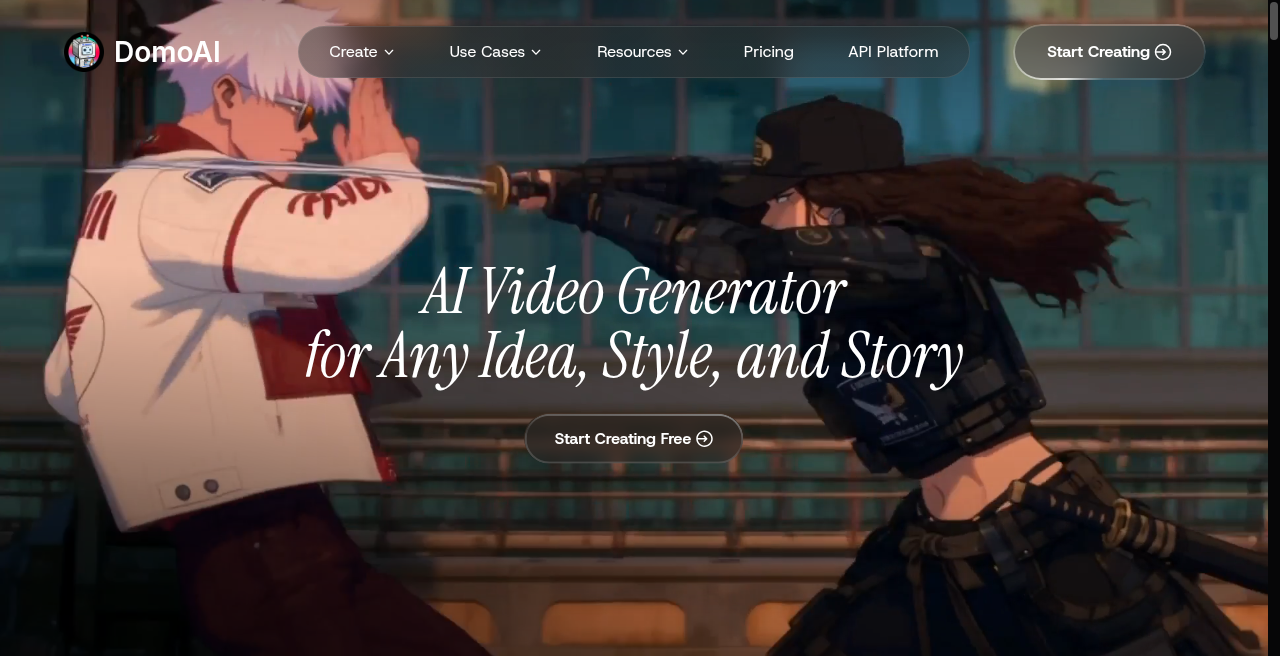 DomoAI homepage AI video generator hero