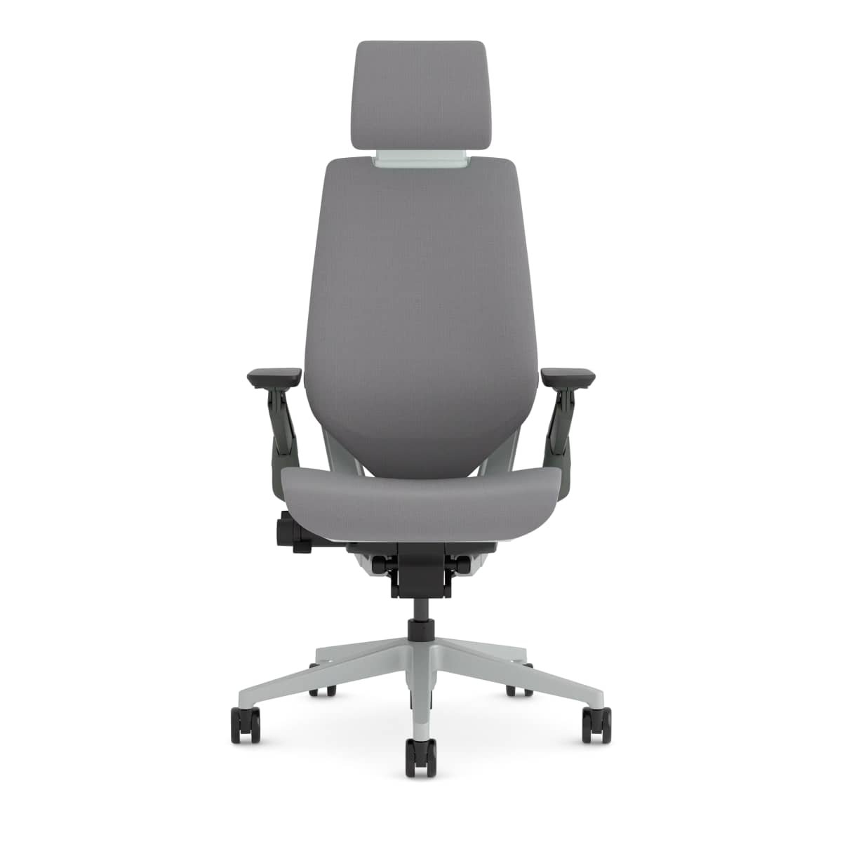 Steelcase Gesture Graphite Gray office chair showing upholstered seat, contoured back, adjustable arms and five-star base