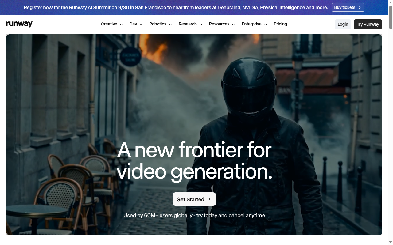 Runway creative video product overview homepage