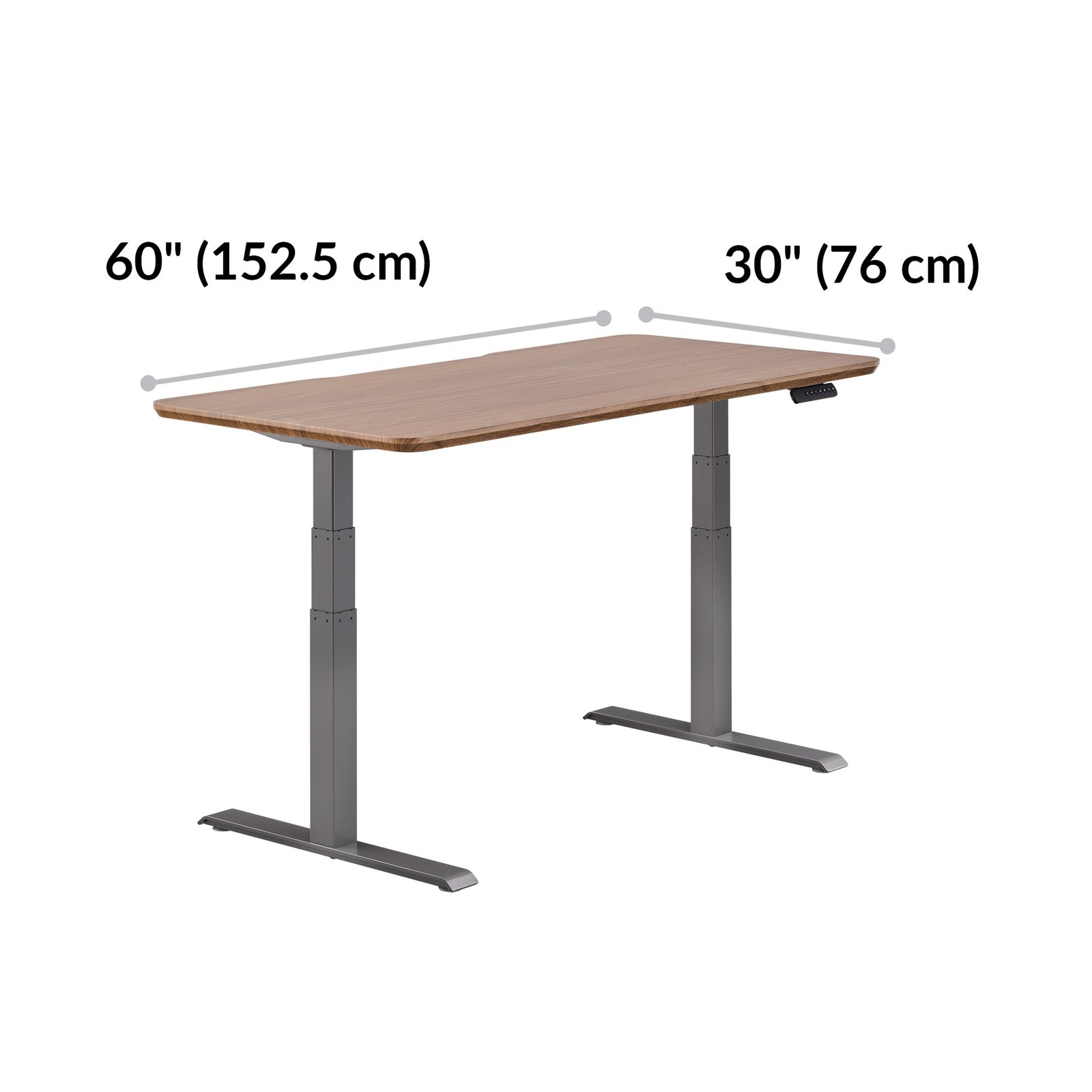 Vari Electric Standing Desk 60x30 width and depth diagram