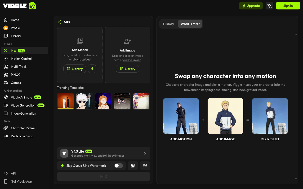 Viggle Mix character and motion workflow