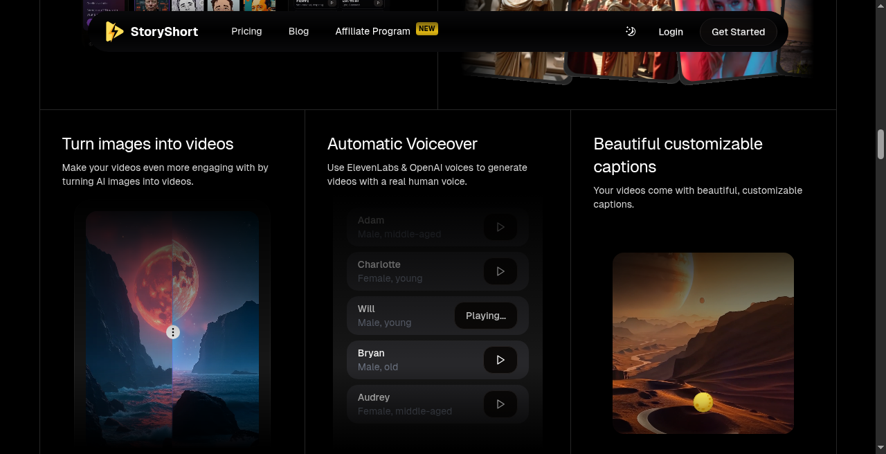 Official StoryShort AI voiceover and captions controls