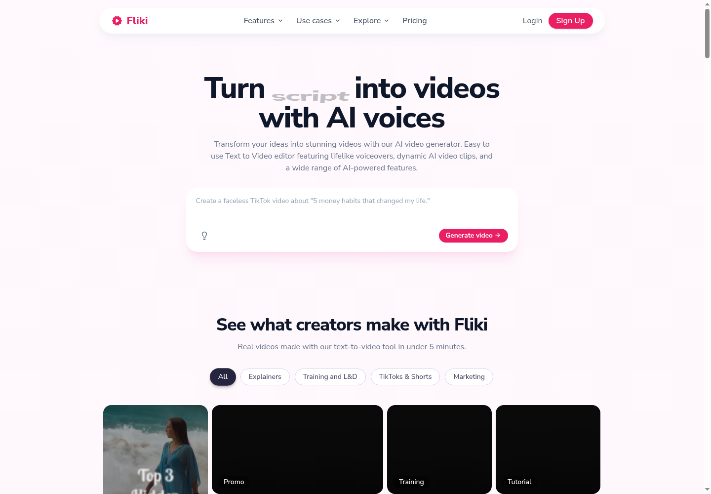Fliki AI text to video workflow interface