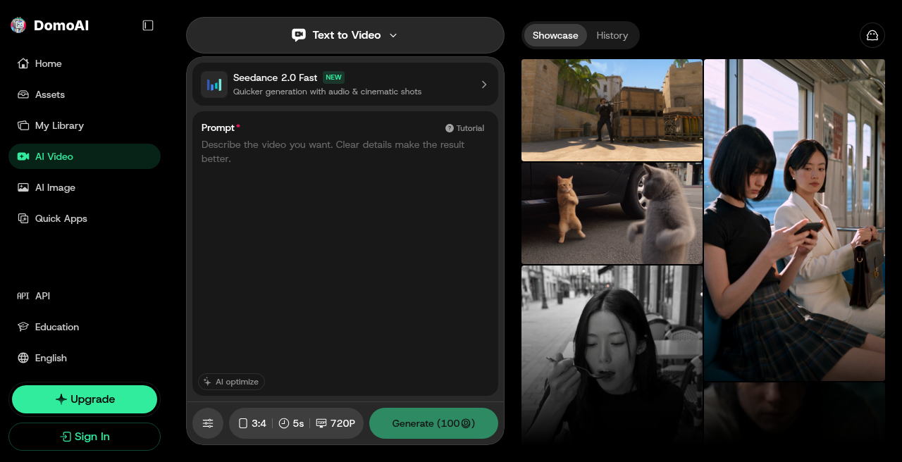 DomoAI text to video creation interface