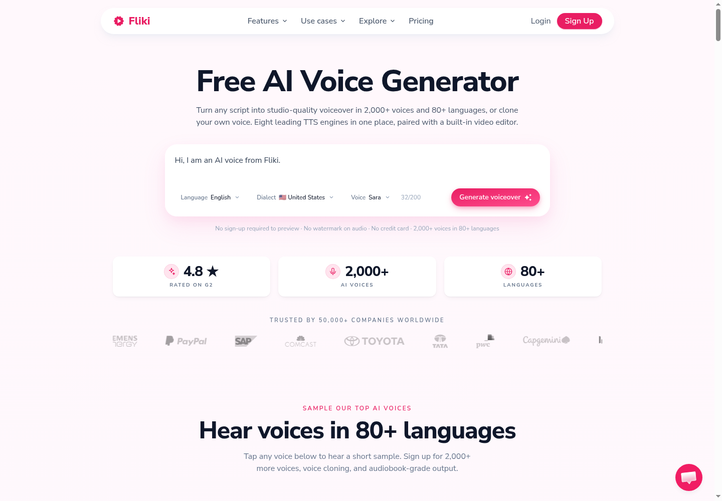 Fliki AI voice features and generator