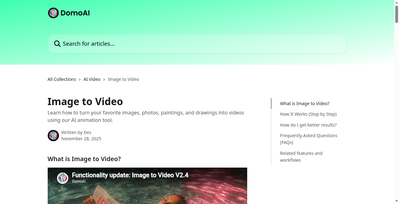 DomoAI Help Center Image to Video article
