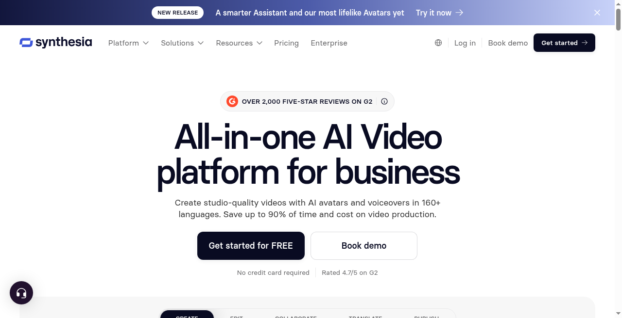 Synthesia homepage product overview