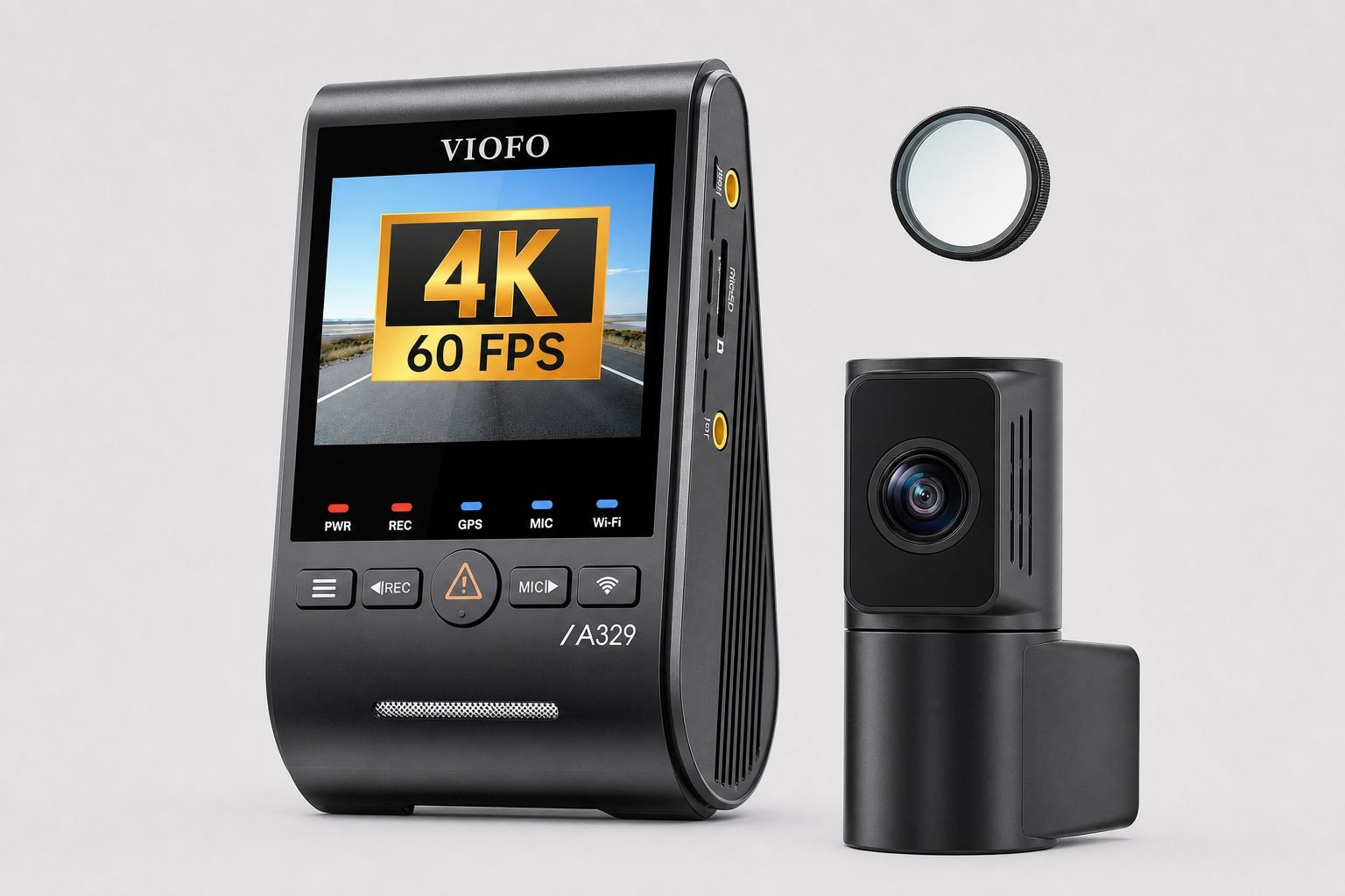 VIOFO A329S 2CH front camera with 2.4-inch screen and rear 2K camera with mounts