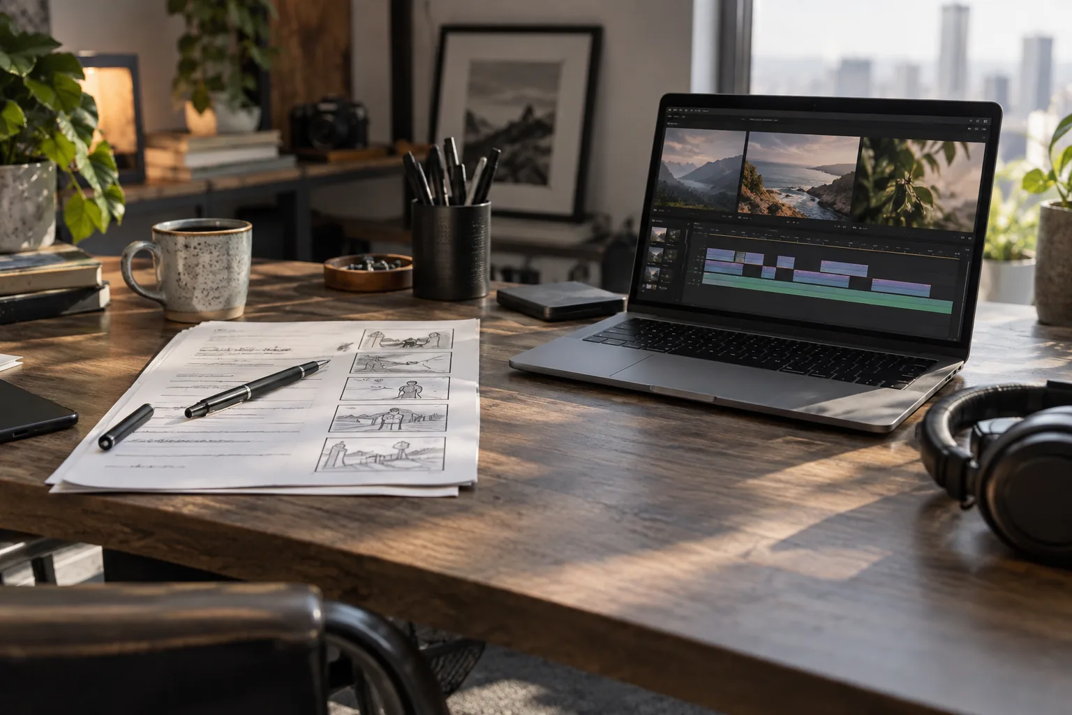AI Tuber vs Domer AI comparison illustrated by a video script storyboard and editing timeline