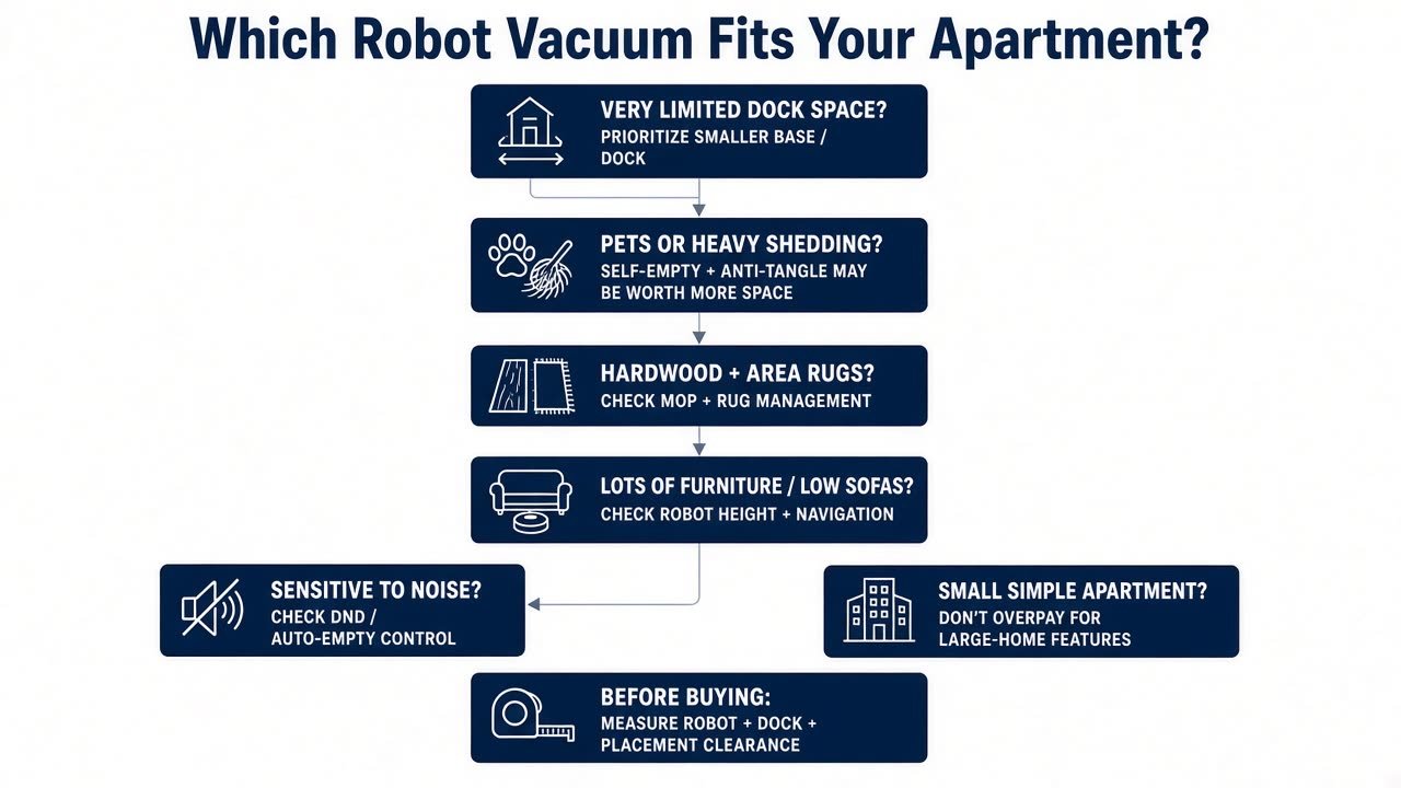 Decision flow for choosing a robot vacuum for an apartment