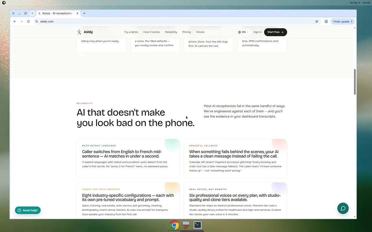 Asisly reliability section on transcripts and take-a-message fallback