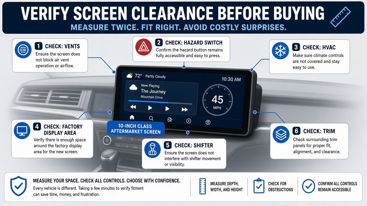 Floating screen clearance for vents HVAC hazard shifter and trim