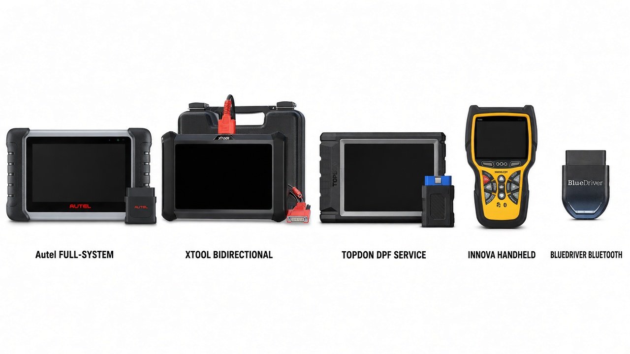 Five Amazon-gated tools: Autel MK808BT PRO, XTOOL D7S, TOPDON AD800BT 2, Innova 5610, BlueDriver