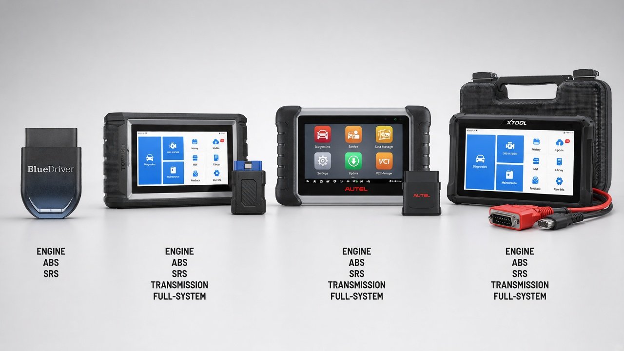 Four Amazon-gated scanners: BlueDriver Pro Next-Gen, TOPDON ArtiDiag800BT 2, Autel MK808BT PRO, XTOOL D7S