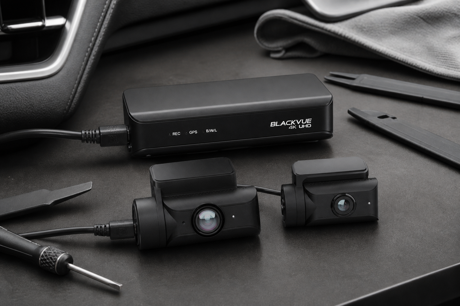 Lockable dash cam recorder separate from windshield camera modules