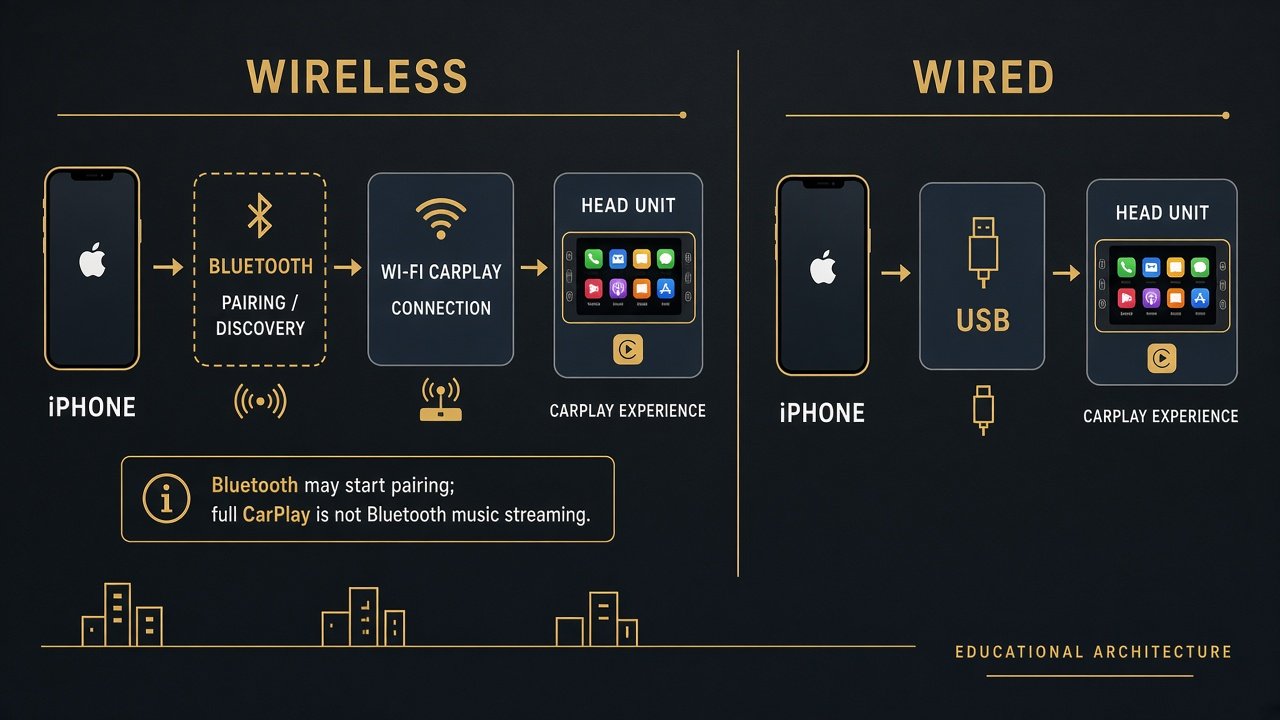 Wireless CarPlay Bluetooth then Wi-Fi versus wired USB to the head unit