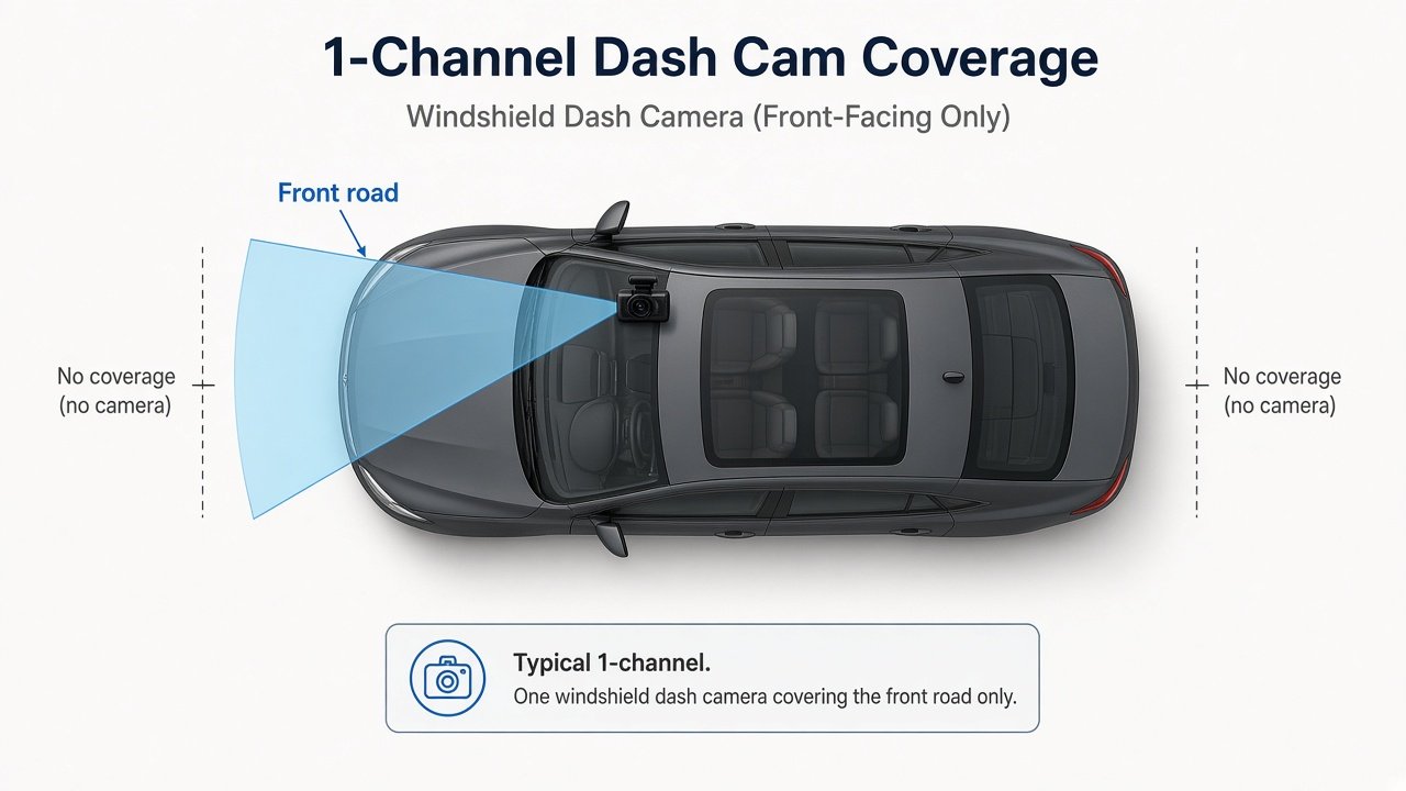 Diagram of a 1-channel dash cam recording the road ahead