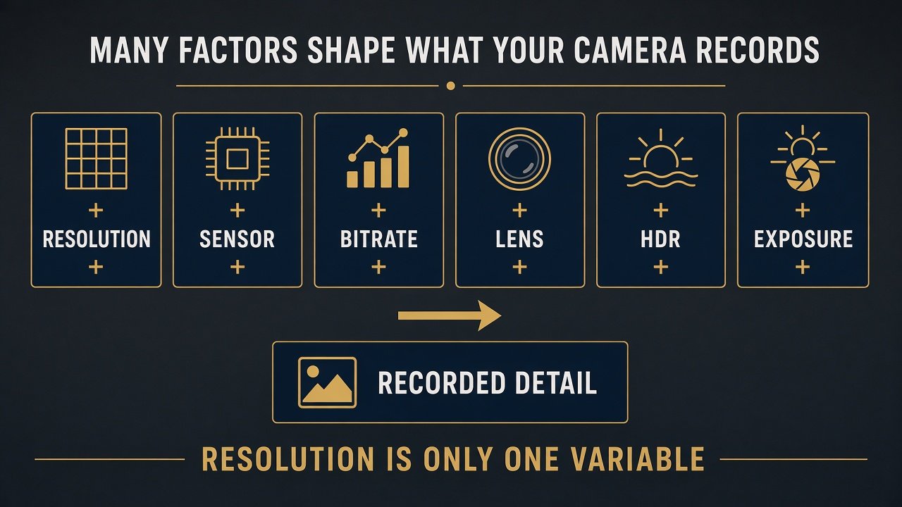 Resolution sensor bitrate lens HDR and exposure become recorded detail