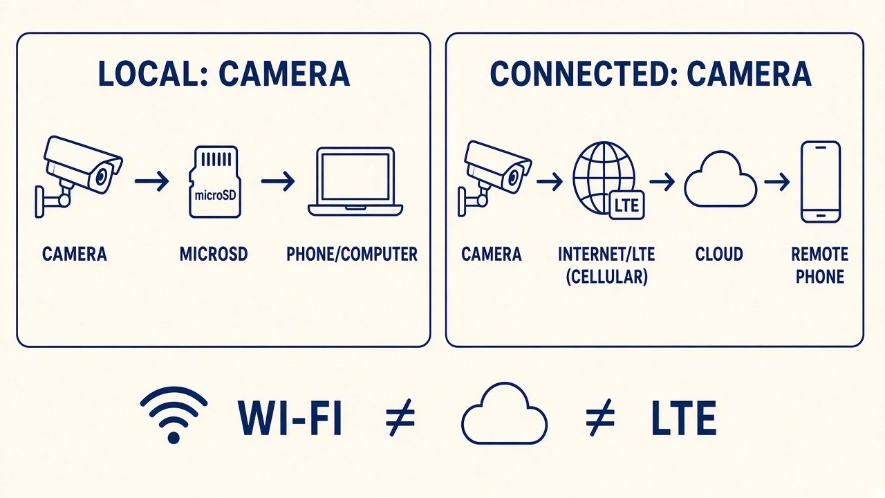 Local microSD path versus connected LTE cloud path