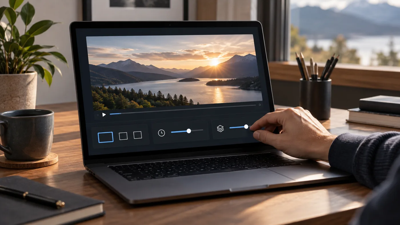 Creator adjusting conceptual video duration aspect ratio and output settings