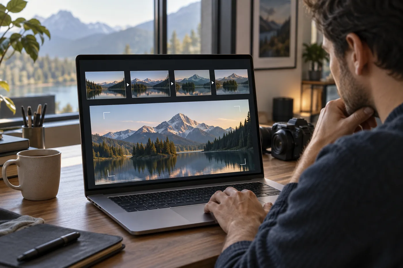 Creator reviewing a sequence of generated video frames for visual quality