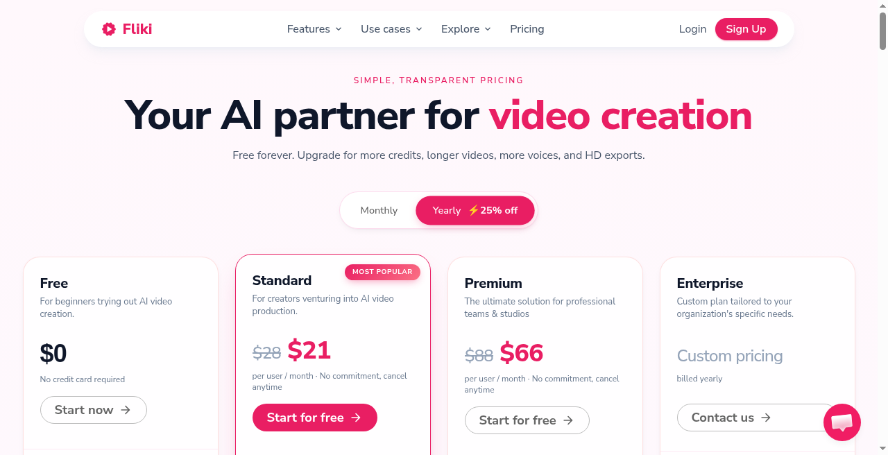 Official Fliki AI pricing plans