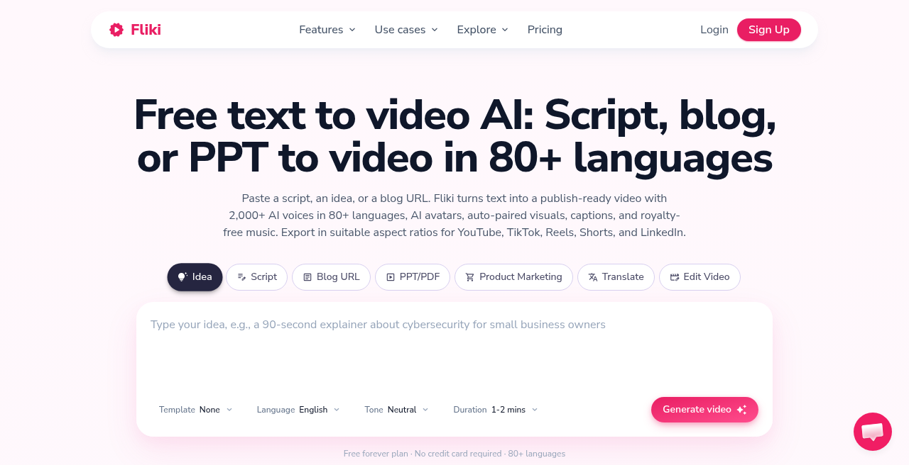 Official Fliki AI text to video workflow