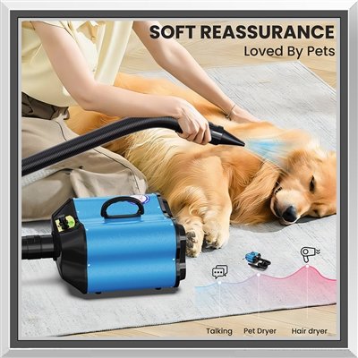 Official Flying Pig Double Grooming Dryer product view of the teal dual-motor unit and hose area