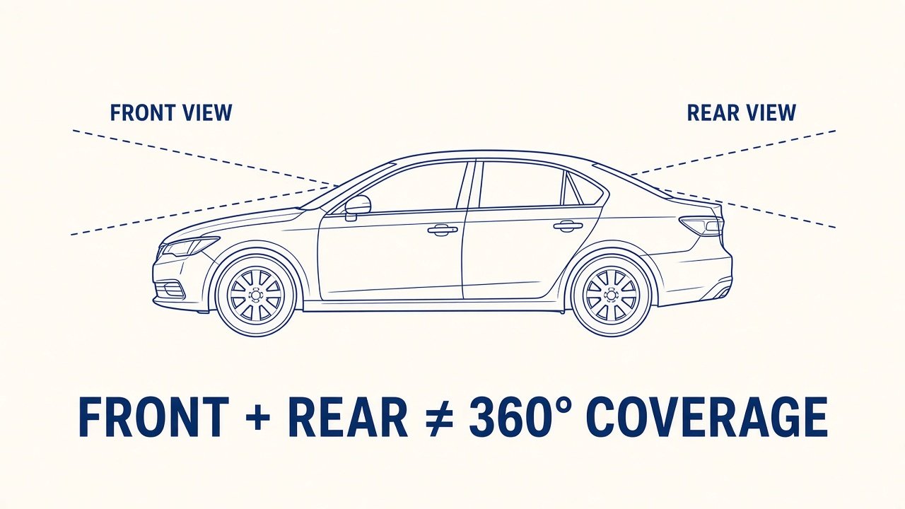 Front view and rear view cones are not 360-degree coverage