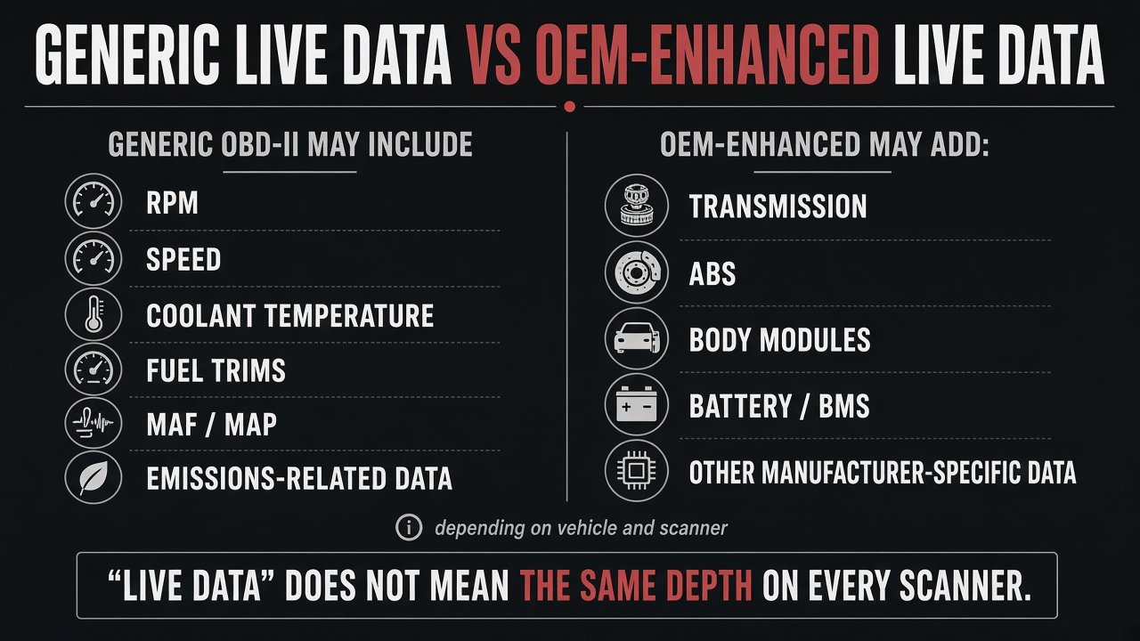 Graphic: generic OBD-II live data versus OEM-enhanced live data
