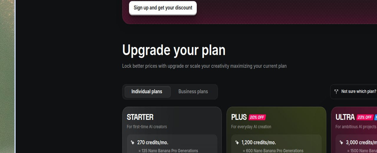 Higgsfield plan cards listing 270 1200 and 3000 credits per month