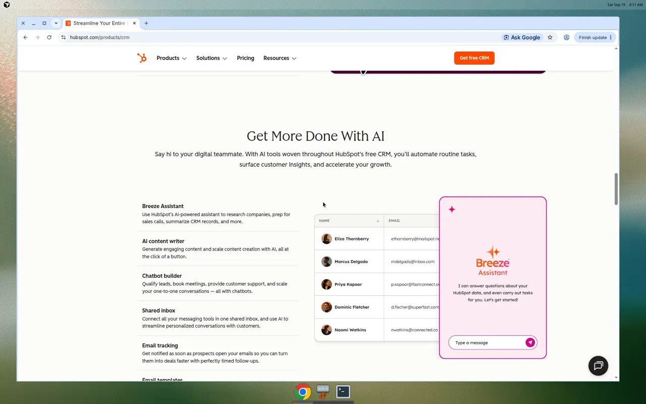 HubSpot CRM page AI tools including Breeze Assistant