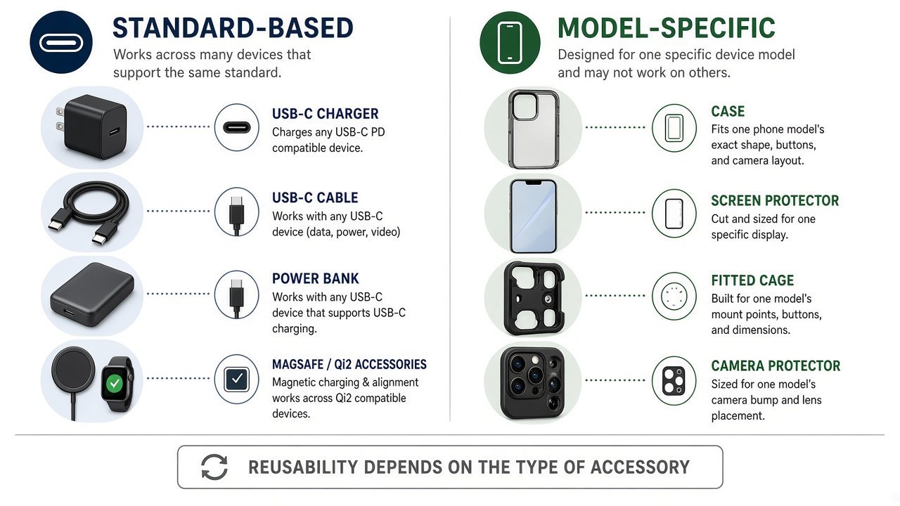 Standard-based USB-C accessories versus model-specific cases and glass