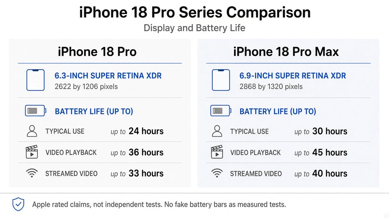 Display size and Apple battery claims for Pro and Pro Max