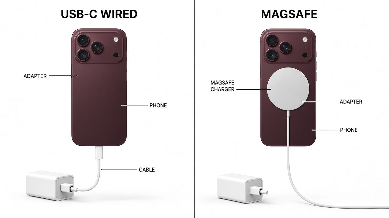 USB-C wired charging versus MagSafe for iPhone 18 Pro