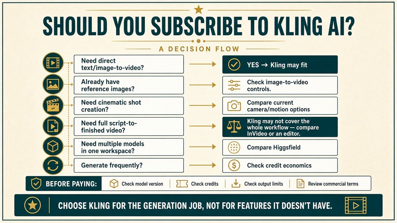 Should you subscribe to Kling AI decision infographic