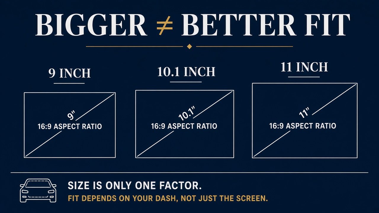 Relative screen area concept for 9, 10.1, and 11 inch car stereos