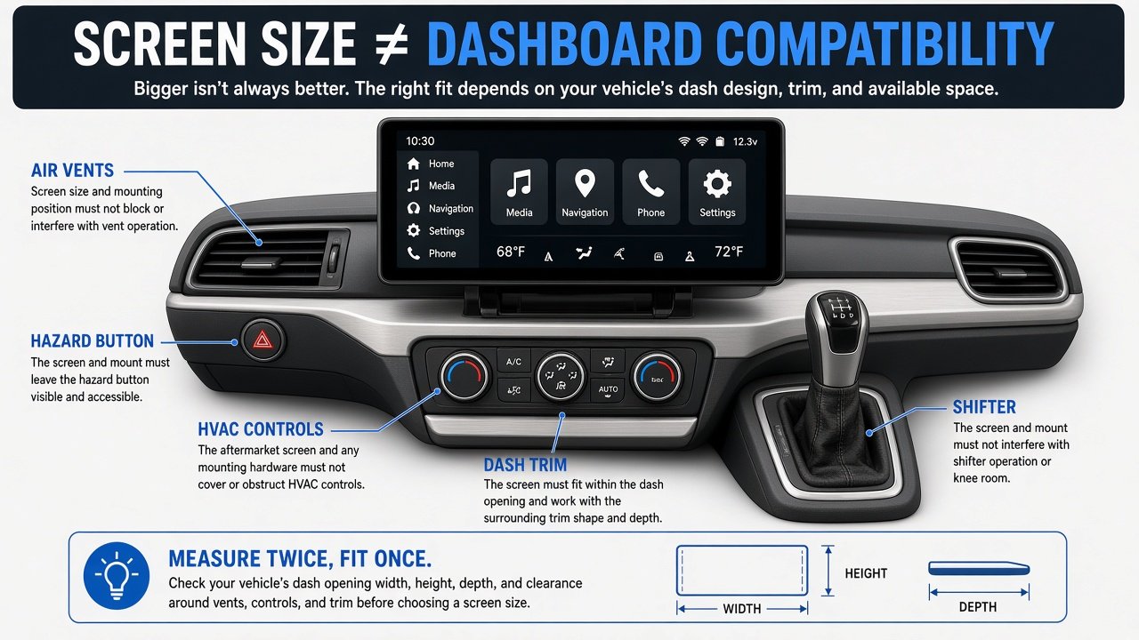 Floating display clearance for vents HVAC hazard and shifter