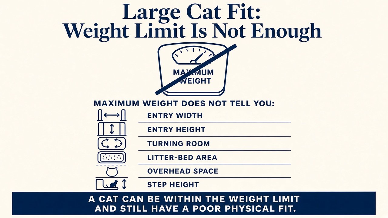 Graphic showing why a weight limit is not enough to judge large-cat fit