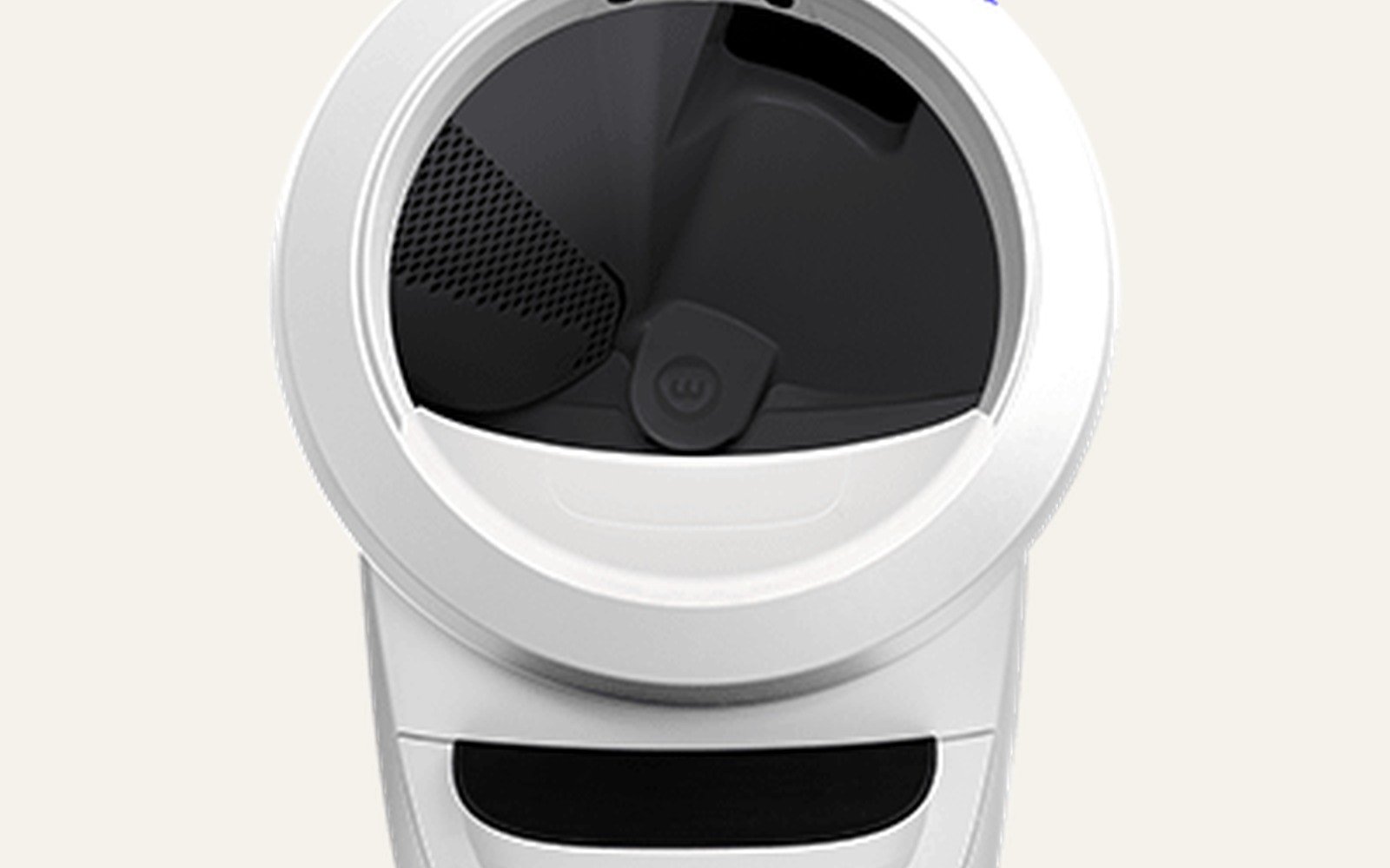 Official Whisker Litter-Robot 4 white globe and base, front circular entry and waste drawer