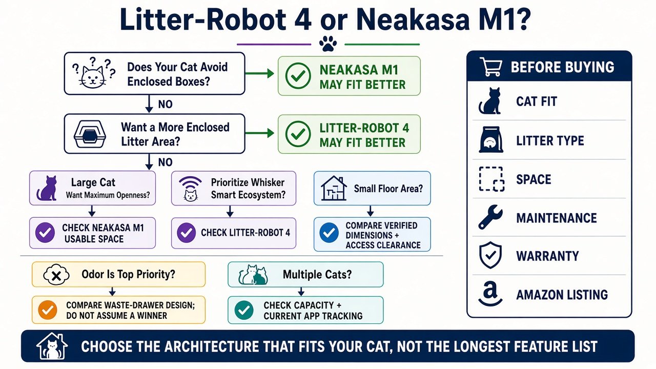 Decision infographic for enclosed versus open-top automatic litter box purchase