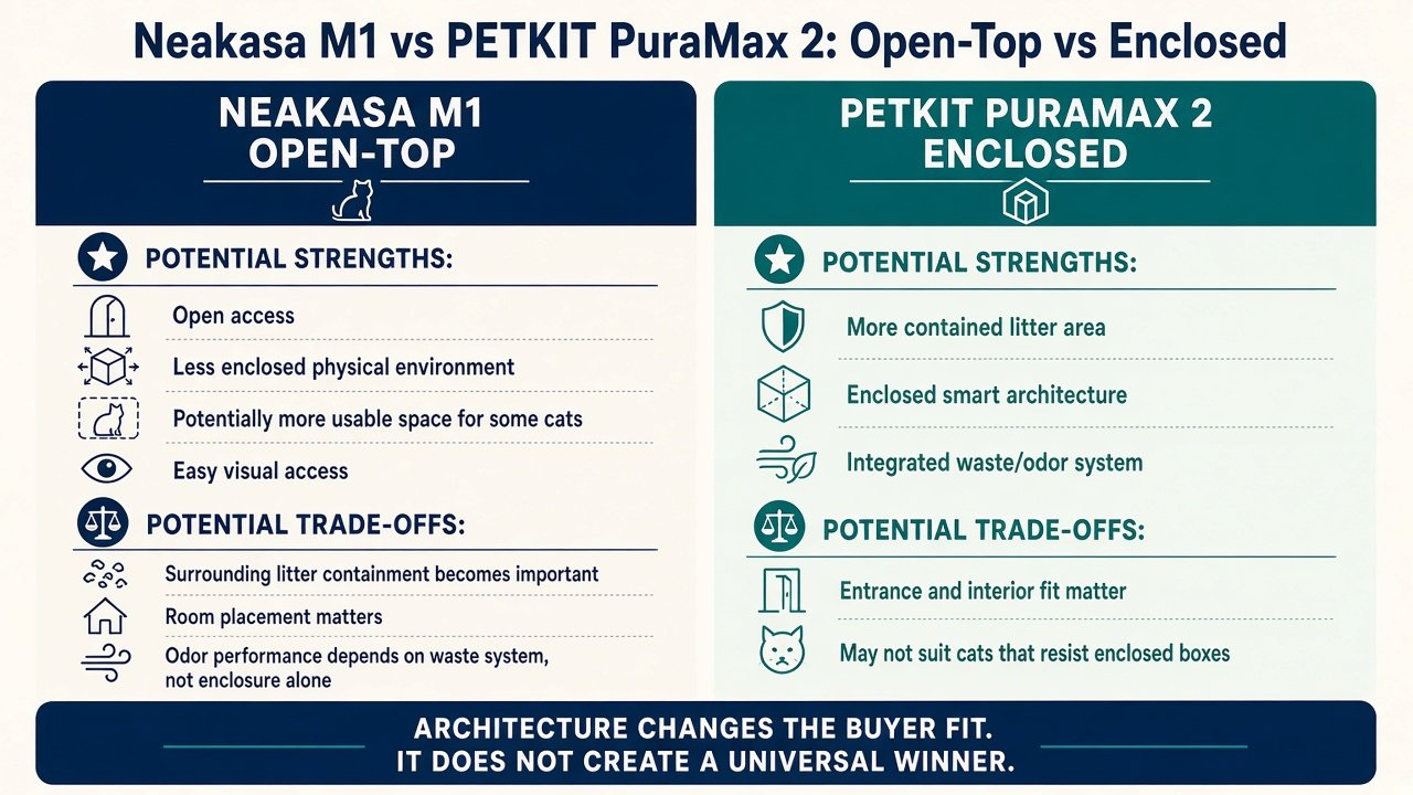 Open-top versus enclosed architecture graphic