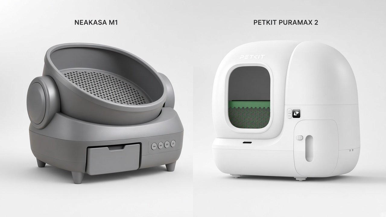 Side-by-side open-top and enclosed automatic litter boxes