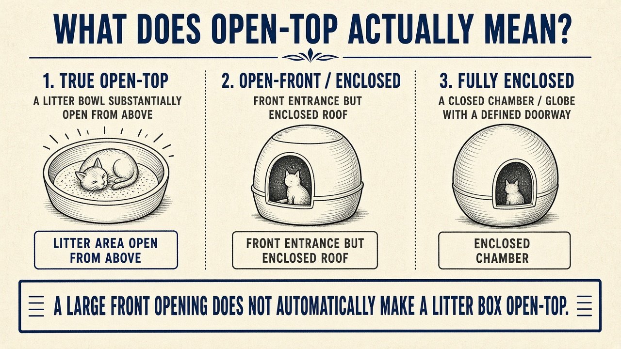 Graphic defining true open-top versus open-front enclosed versus fully enclosed